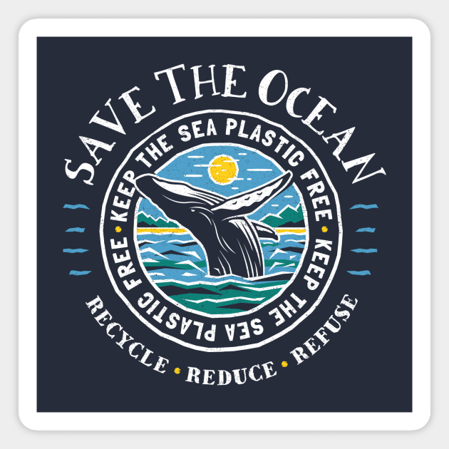 Save The Ocean - Keep the Sea Plastic Free - Humpback Whale Magnet by bangtees